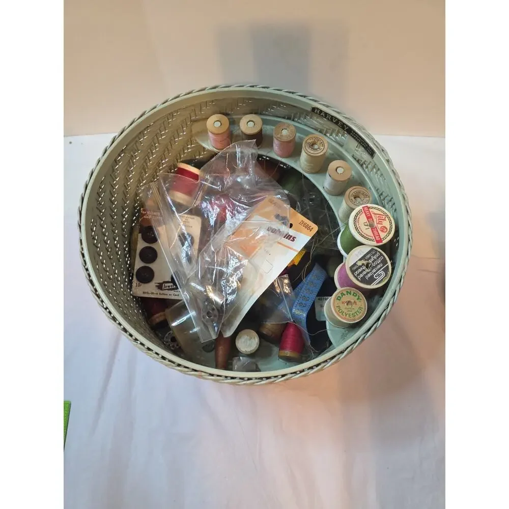 Vintage Harvey Cottage Sewing Basket Full Of Sewing Stuff